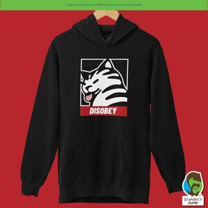 Disobey Cat Fleece Pullover Hoodie BLACK